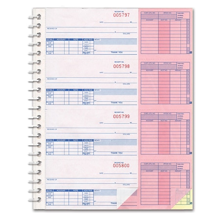 Asp Cash Receipt Books - 1 Short 2 Long, 8 1/2" X 11" - 3 Part, 1 Each 8042
